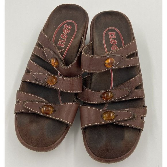 Klogs Shoes - Klogs Slip Resistant Women Size 6 M Brown Wedge Slip On Sandal Detailed Straps